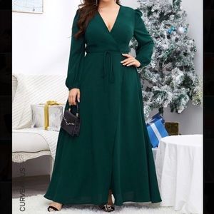 Puff sleeve belted wrap dress plus size